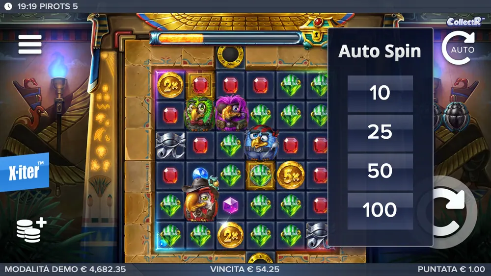 Pirots 5 demo: pannello Auto Spin