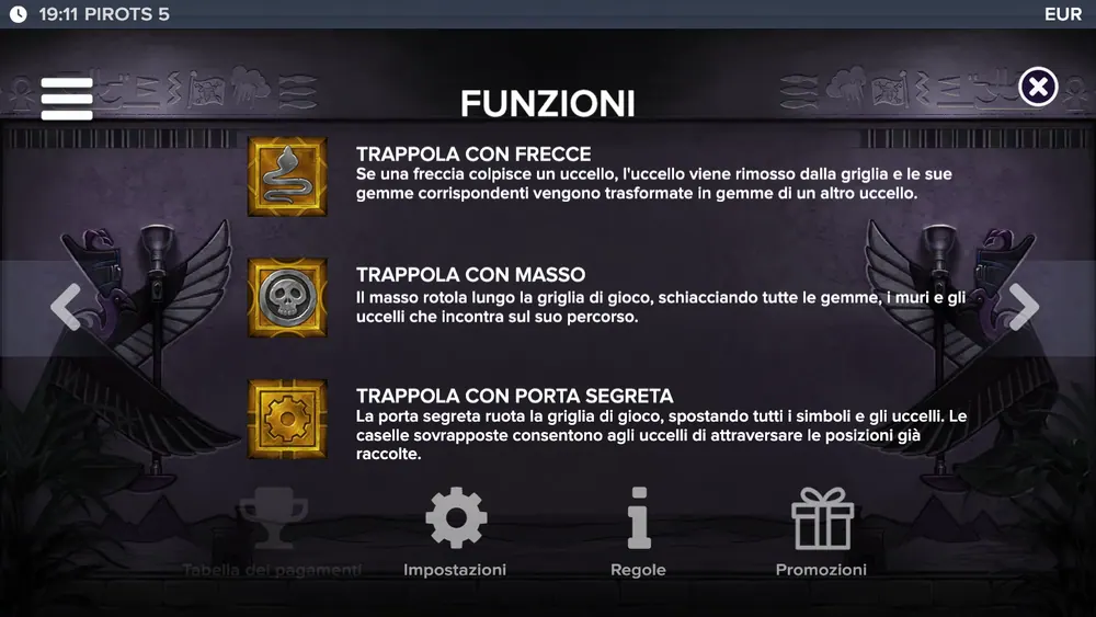 Pirots 5: pagina delle regole sulle trappole