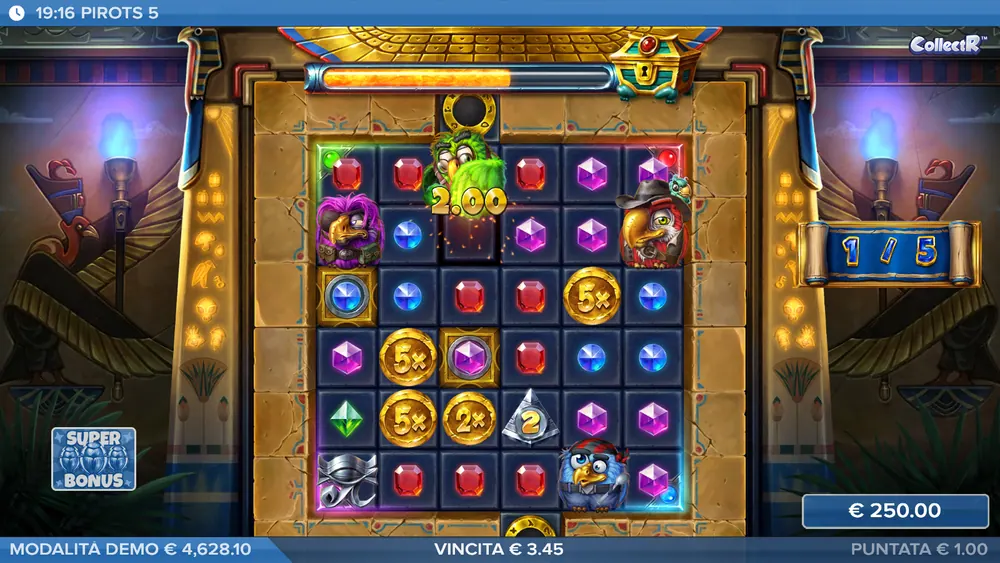 Pirots 5: super bonus con monete sulla griglia